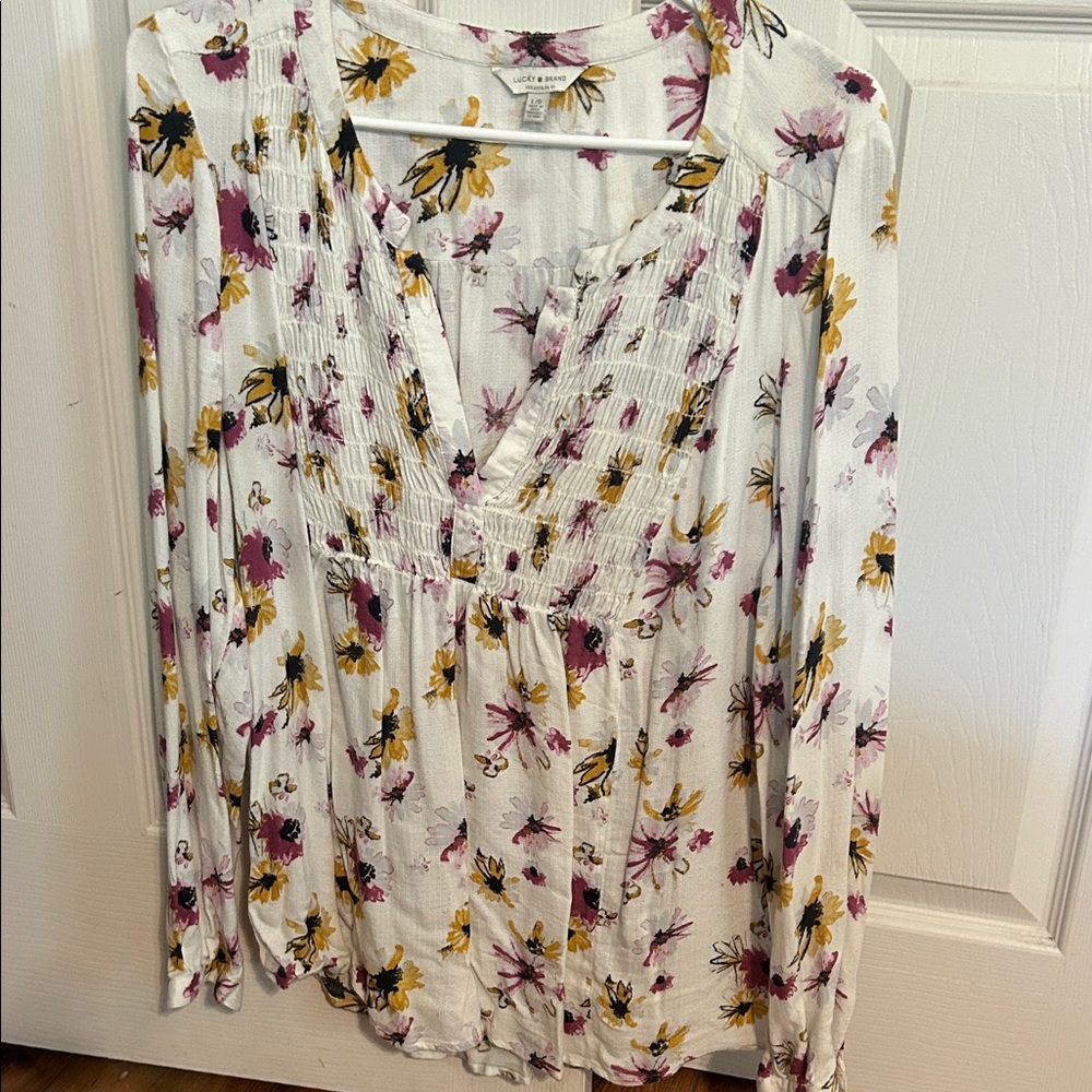 Lucky Brand Floral Blouse - White with Yellow and Pink